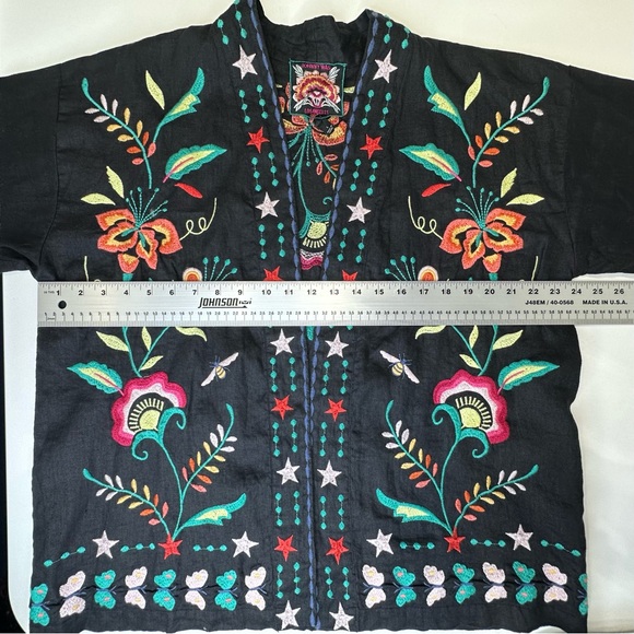 Johnny Was Linen Embroidered Black Kimono Jacket, size Large, like new! - Picture 10 of 14